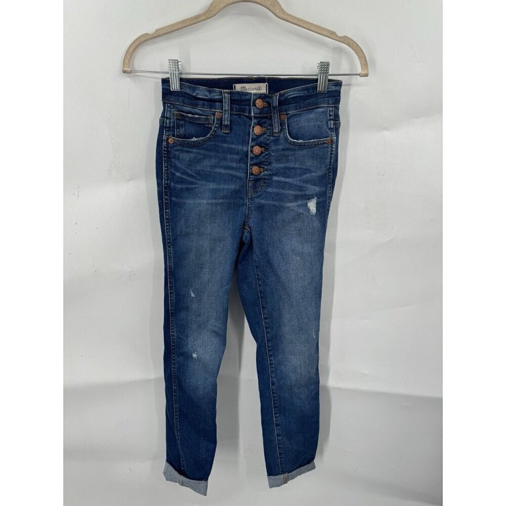 Madewell Women's 10’ High Rise‎ Skinny Button Fly Distressed Jeans Size 23 Blue